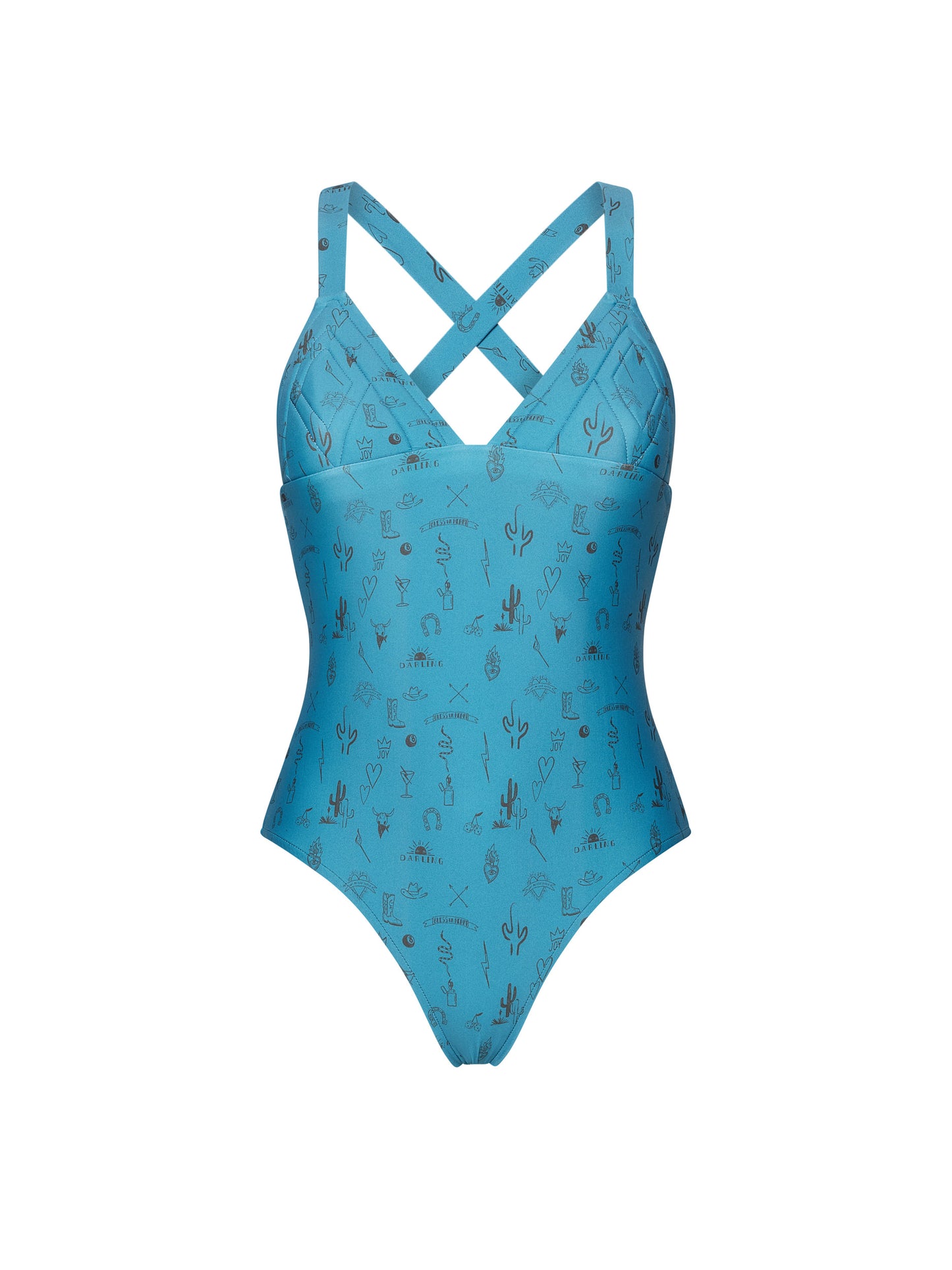 SOPHOMORE V-NECK PADDED SWIMSUIT | BLUE TATTOOS
