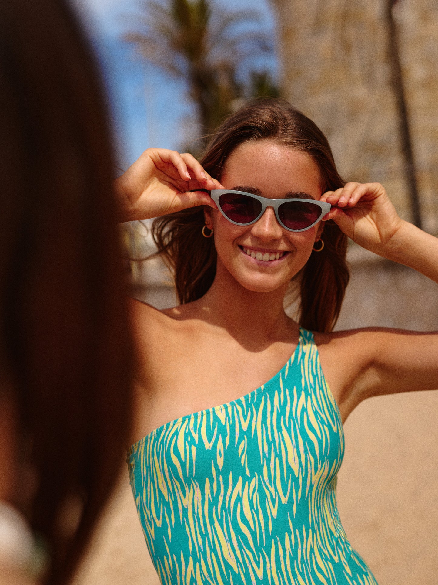 SOUR ONE-SHOULDER TEEN SWIMSUIT | LEMONADE ZEBRA
